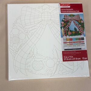 Craft Smart Canvas Painting Kit - Holiday Wreath Design paint brushes marker